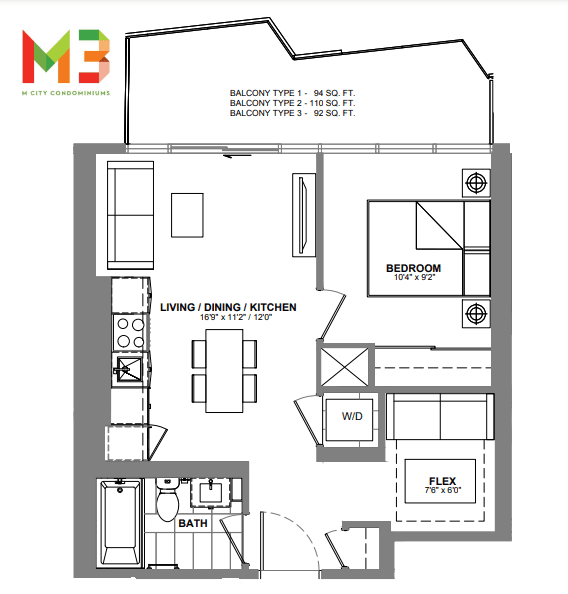 M City 3 · 1 bed + den — photo 2