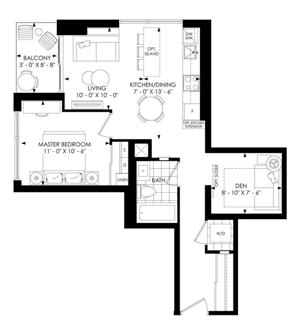 North Oak · 1 bed + den — photo 2