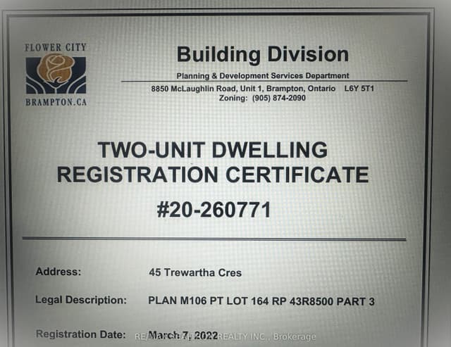 Detached at 45 Trewartha Crescent, Brampton, ON L6Z 1X3